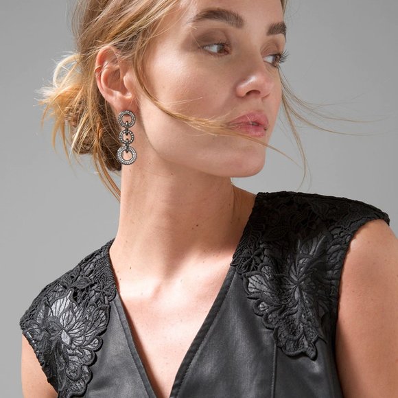 WHBM NWT WITH POCKETS! WASHABLE Coated Denim Lace Dress Faux Leather MANY SIZES - Picture 4 of 8